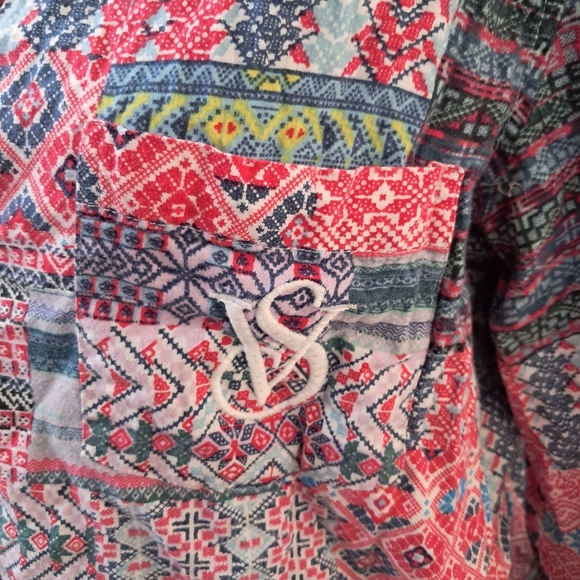 Victoria's Secret Flannel Pajama Top Colorful Embroidered Lougewear Cozy - Picture 5 of 10